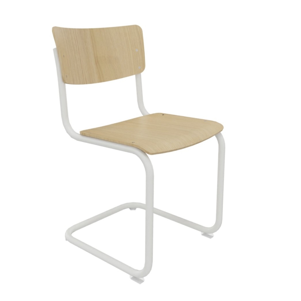 Preview: Thonet S43 Freischwinger mit reinweiss beschichtetem Gestell und Sitzfläche aus aufgehellten Eichenholz