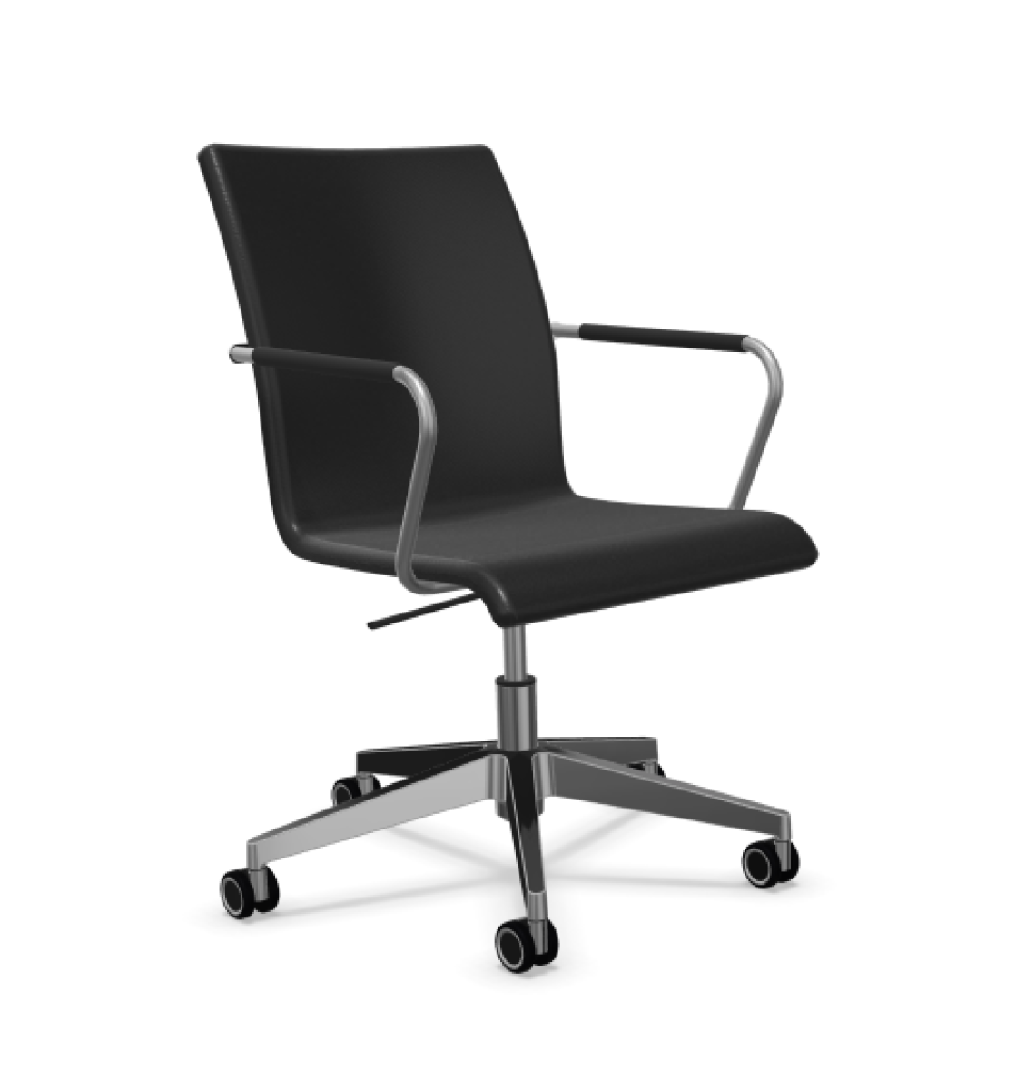 Preview: Thonet S55 Bürostuhl Drehsessel Leder schwarz Gestell verchromt