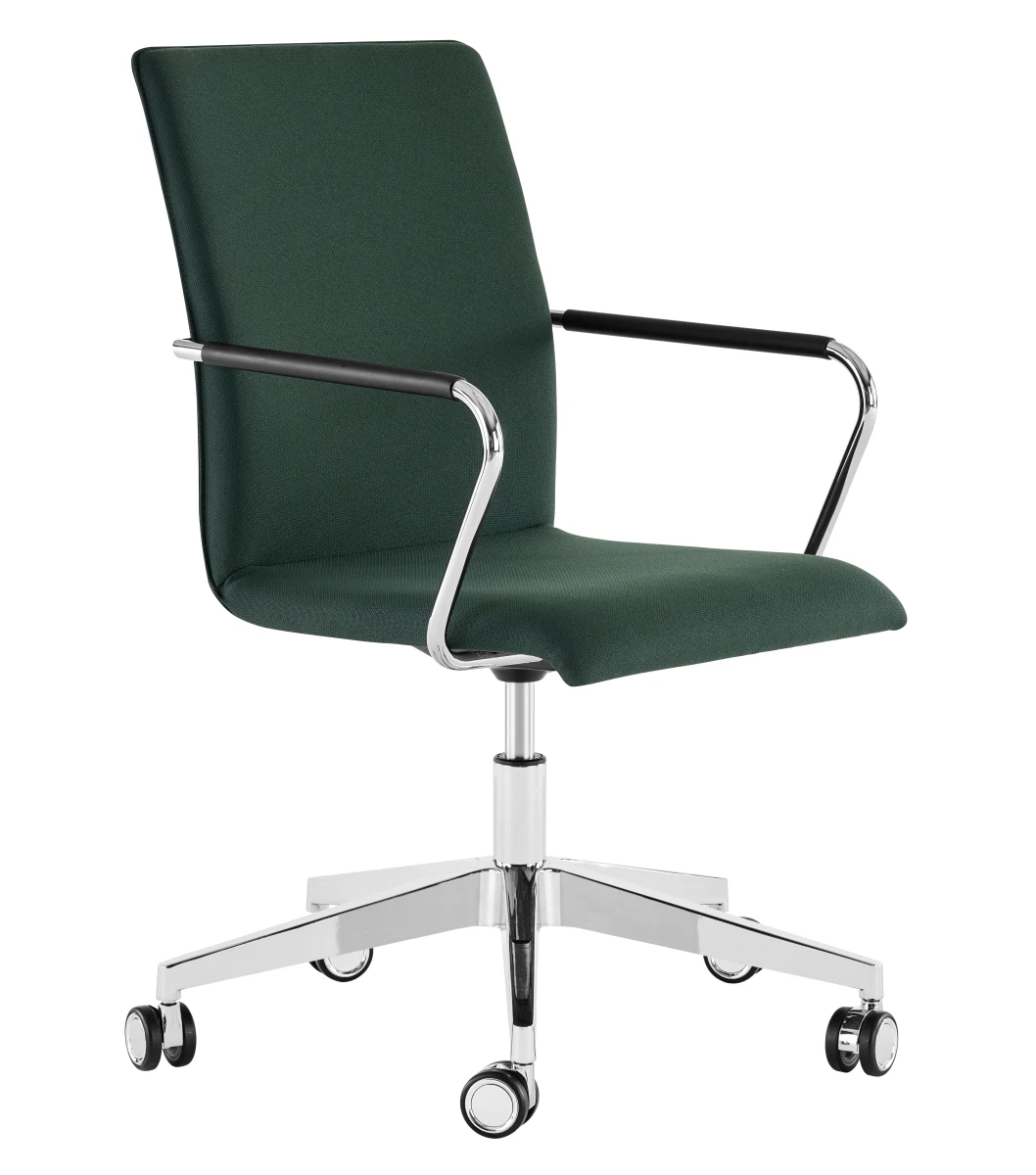 Thonet S55 Brütostuhl Drehsessel Stoff Tannengrün Gestell verchromt