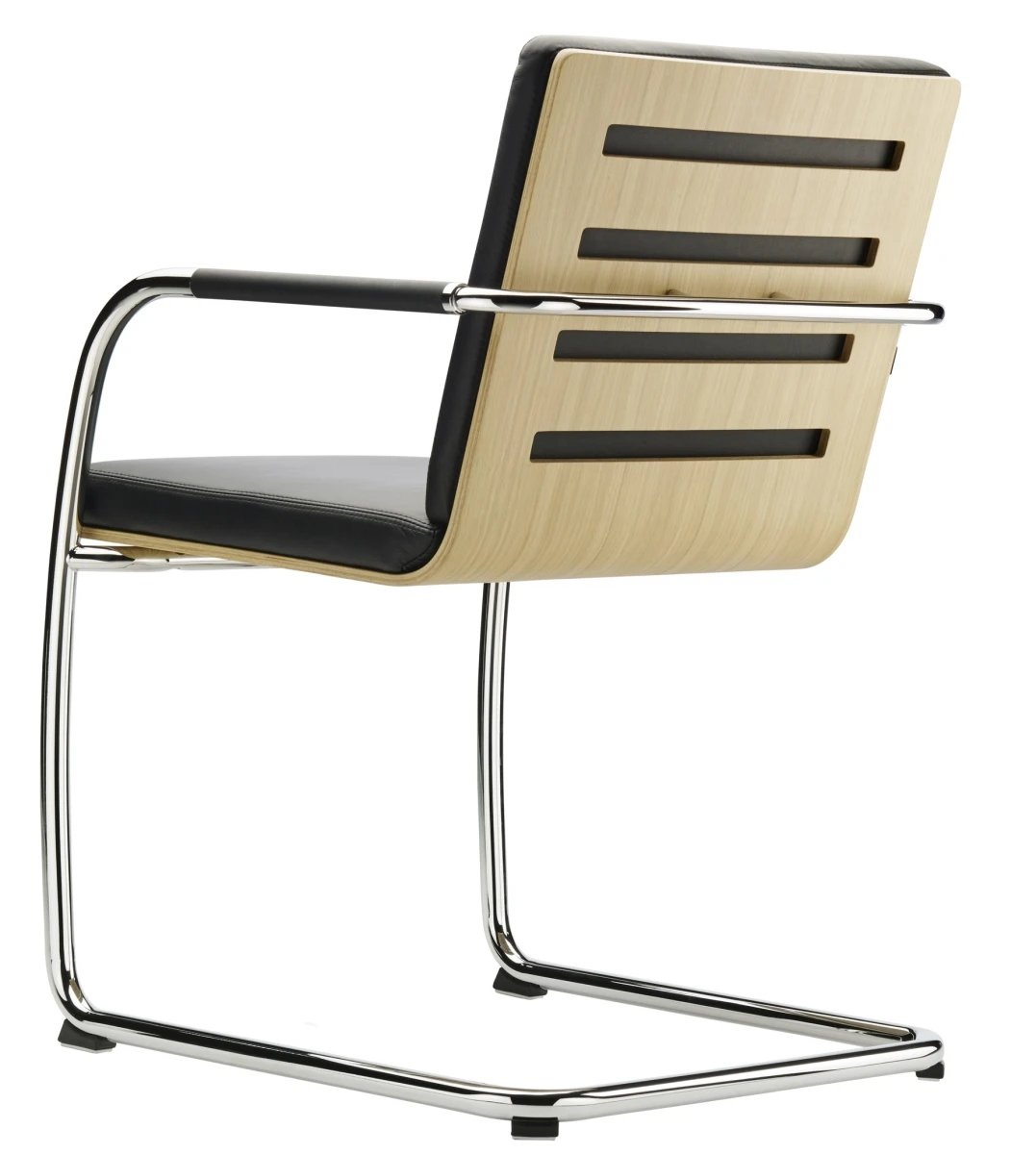 Thonet S60 Freischwinger Leder nero (schwarz),Schale klar lackiert Rückansicht