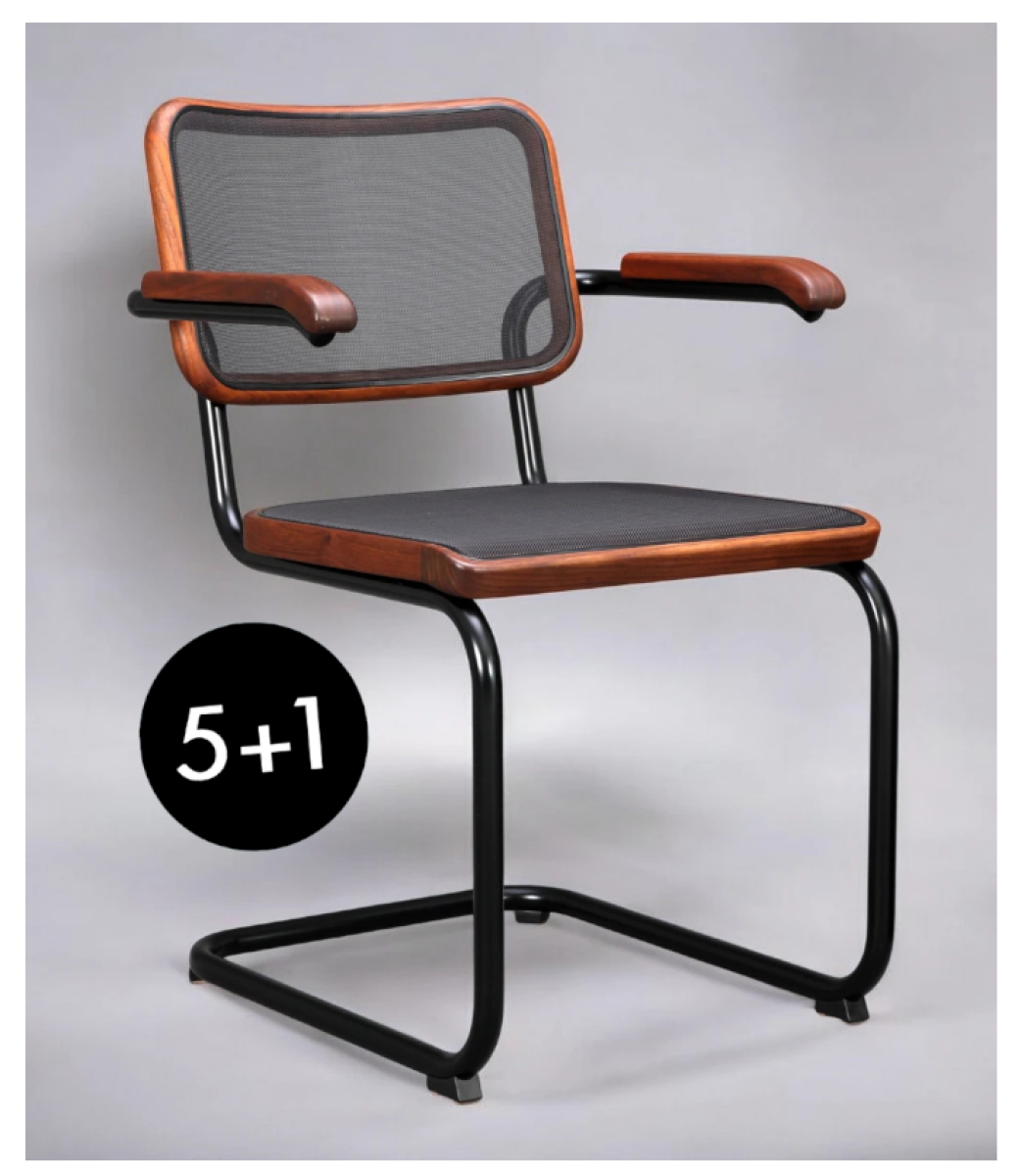 Preview: Thonet S64 N Pure Materials Freischwinger Gestell Schwarz + Netzgewebe l 5+1 Aktion