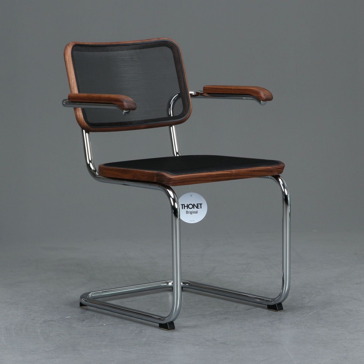 Preview: Thonet S64 N Pure Materials Freischwinger verchromt mit Edelholz + Netzgewebe
