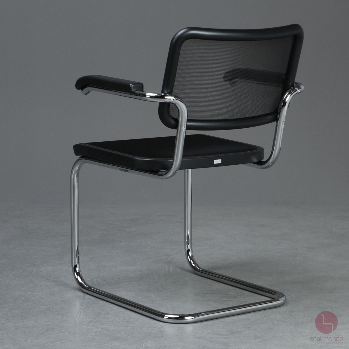Preview: Thonet S64 N Freischwinger mit Netzgewebe Schwarz Gestell verchromt