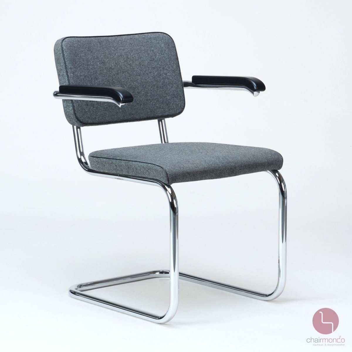 Preview: Thonet S64 PV Freischwinger Stoff Polster Grau, gebraucht