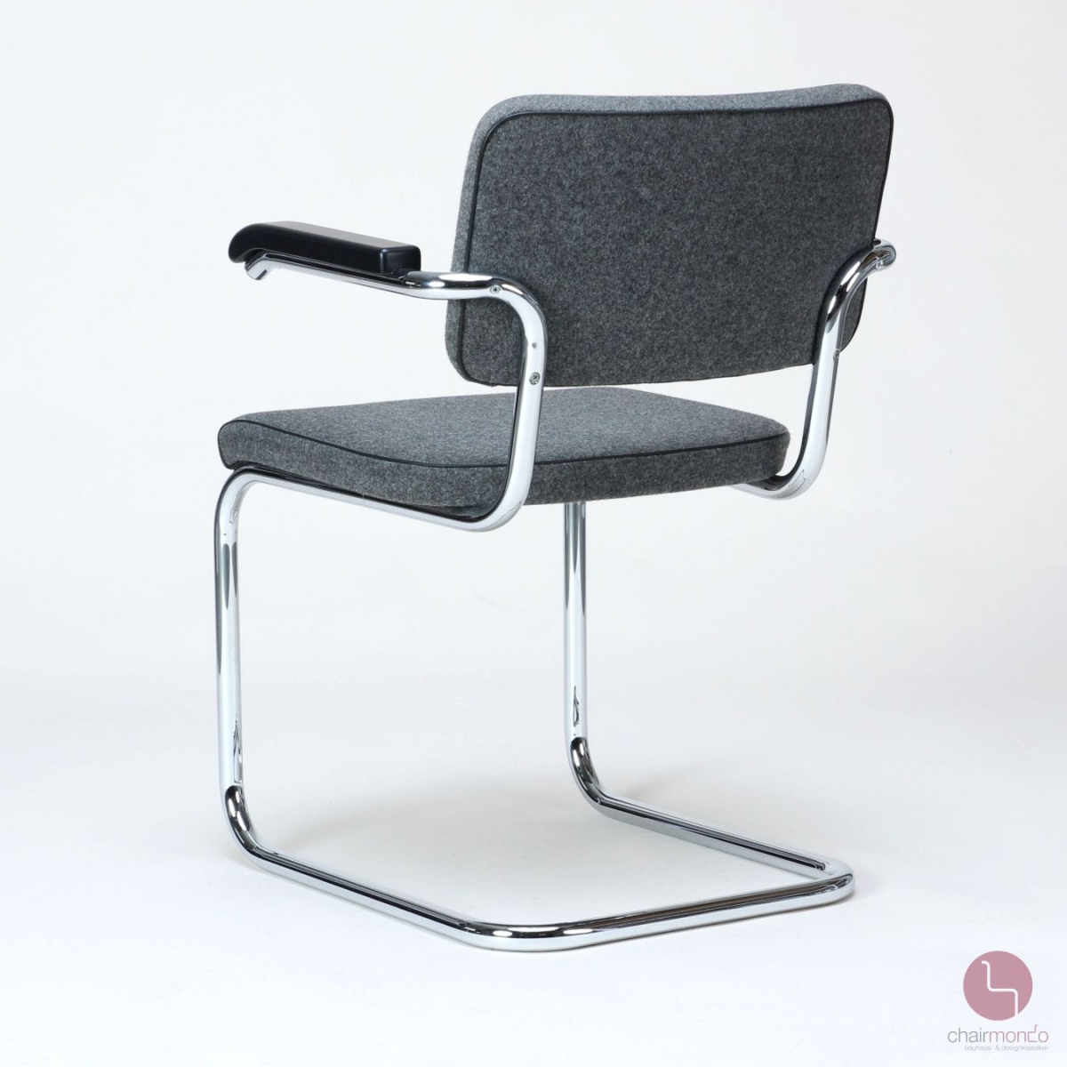 Preview: Thonet S64 PV Freischwinger Stoff Polster Grau, gebraucht
