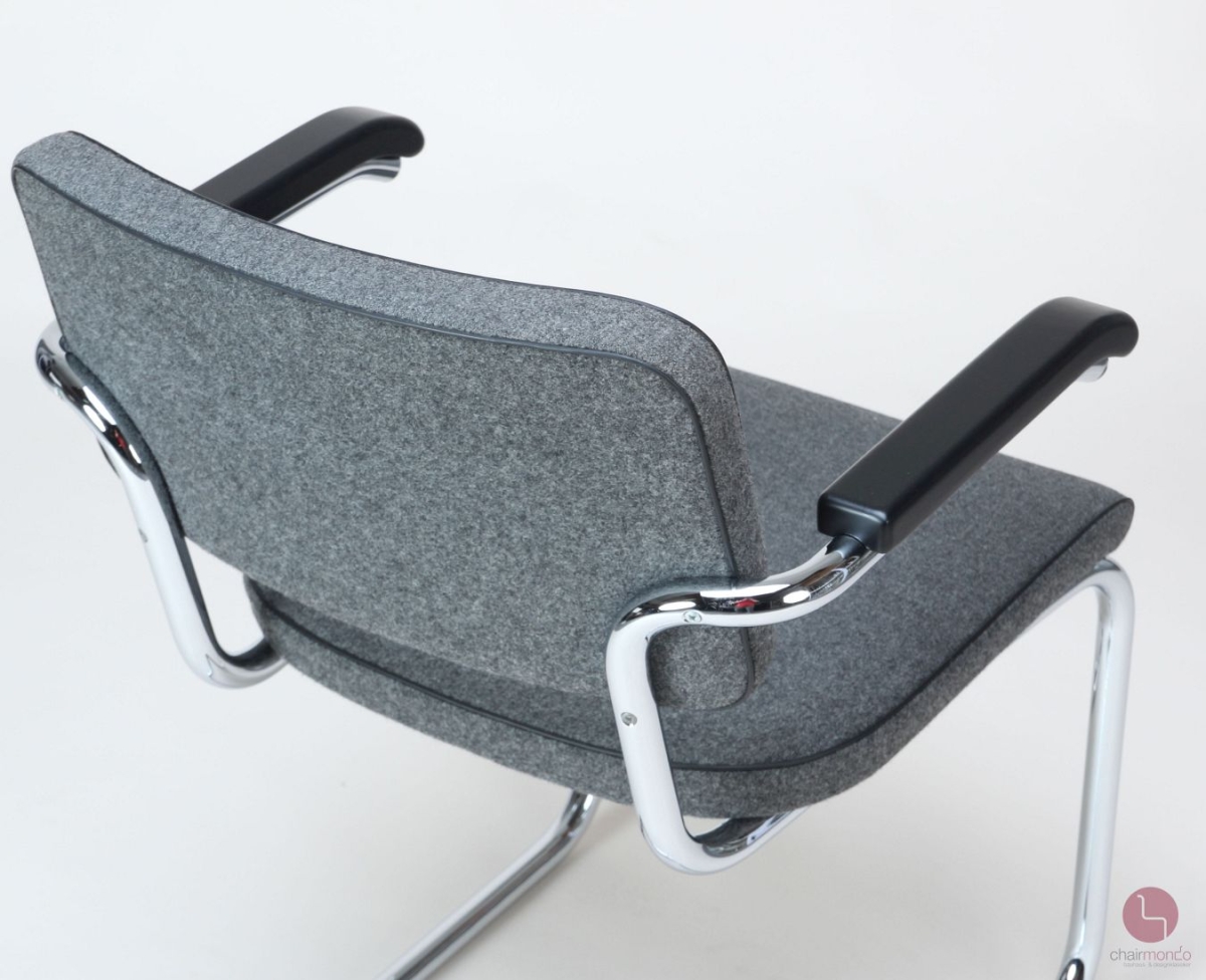 Preview: Thonet S64 PV Freischwinger Stoff Polster Grau, gebraucht