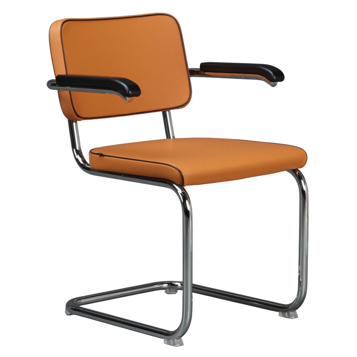 Preview: Thonet S64 PV Freischwinger Leder Arancio Orange verchromt mit Keder schwarz