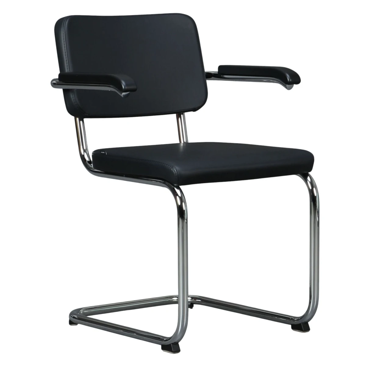 Thonet S64 PV Freischwinger Leder Nero Schwarz