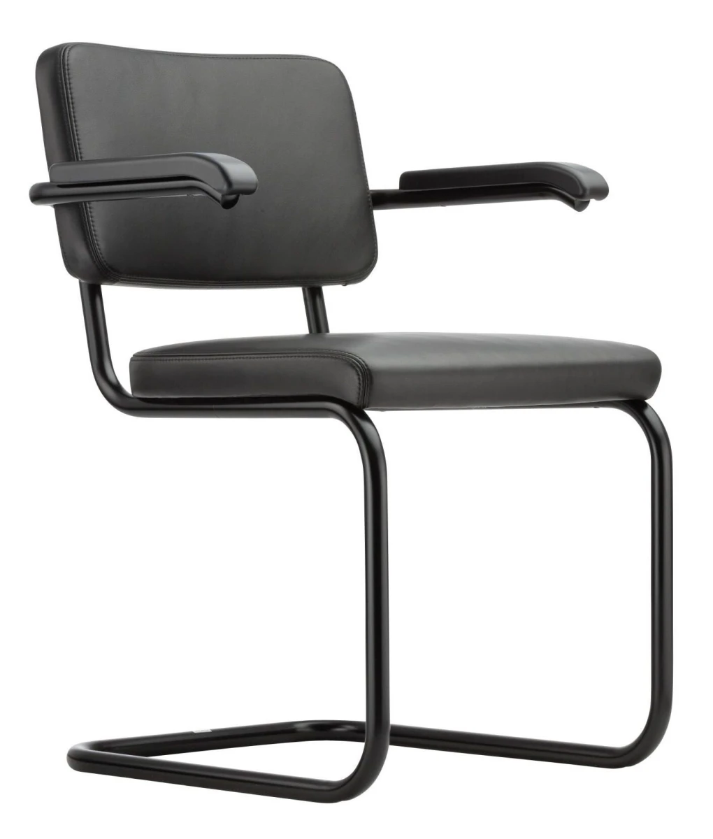 Thonet S64 PV Leder Nero Gestell Schwarz