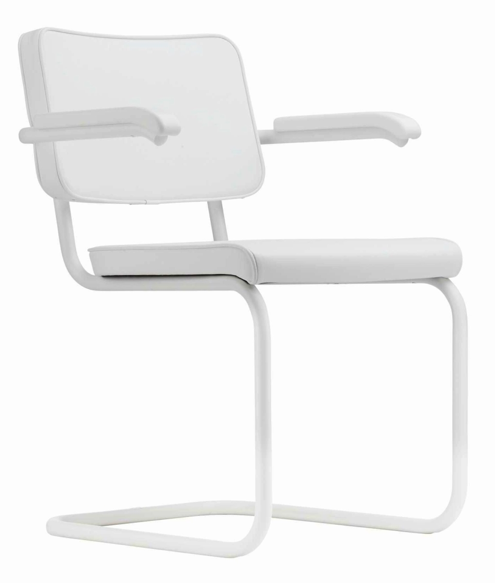 Thonet S64 PV Leder Bianco mit weißem Gestell