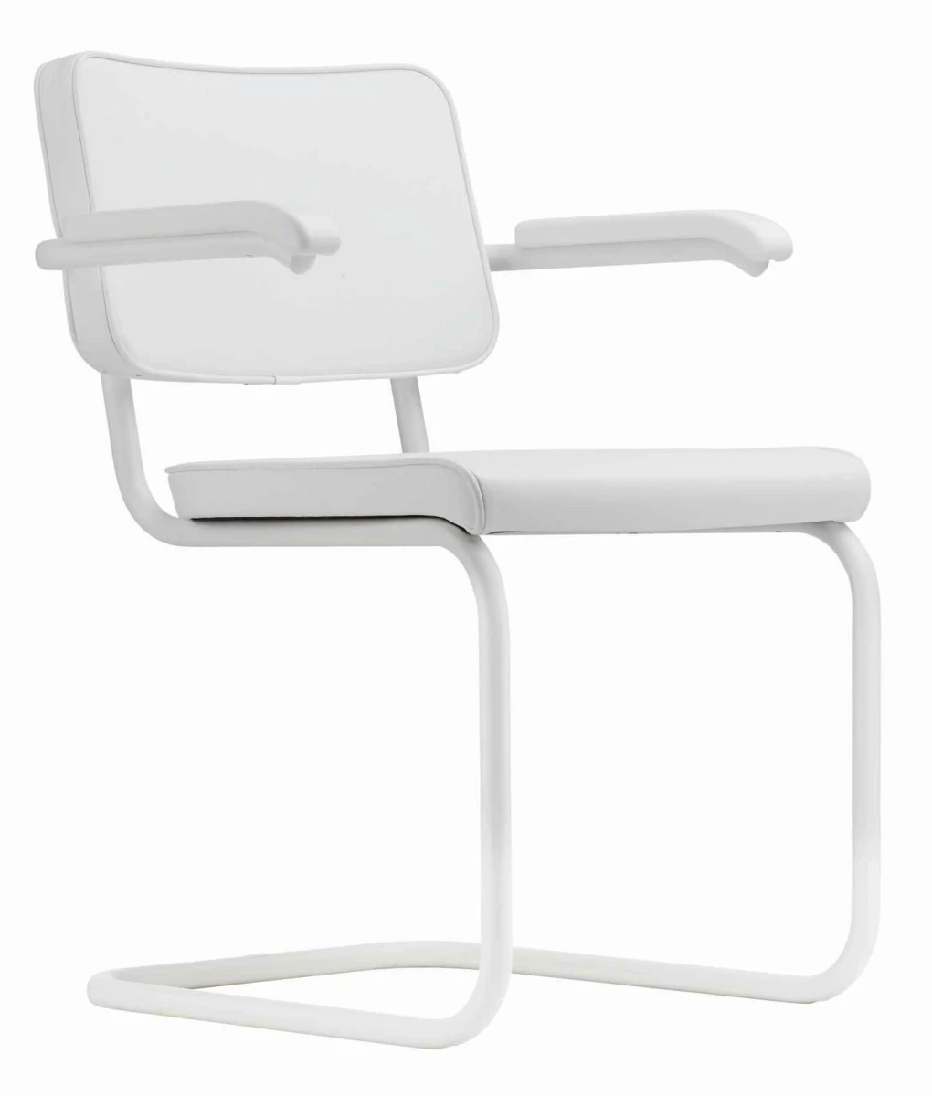 Thonet S64 PV Leder Bianco mit weißem Gestell