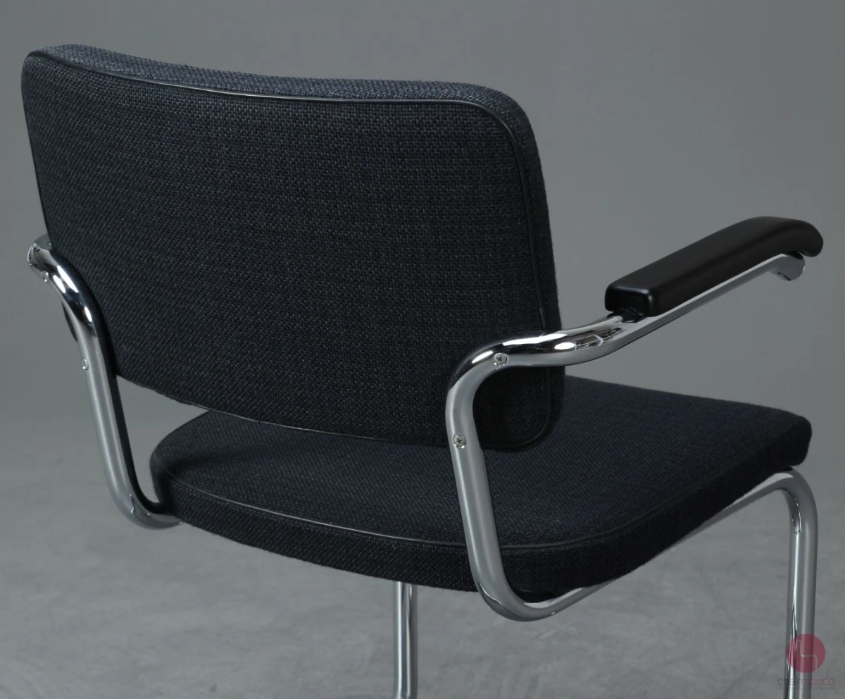 Thonet S64 PV Freischwinger in Anthrazit mit Stoff Polster, gebraucht