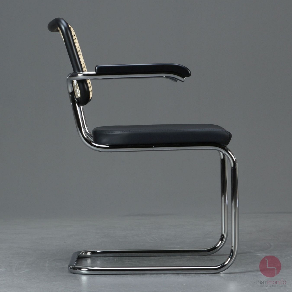 Preview: Thonet S64 SPV Stuhl mit Ledersitzfläche Seitenansicht