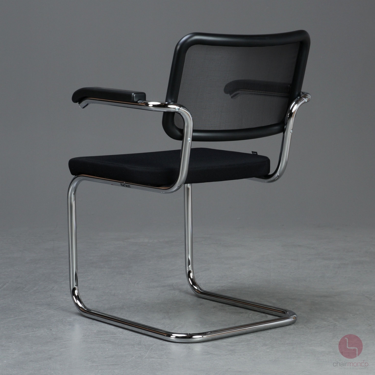 Preview: Thonet Stuhl S64 SPVN mit Sitzpolster und Rücken Netzgewebe Schwarz