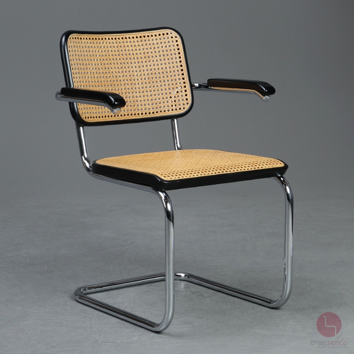 Preview: Thonet S64 Freischwinger in Schwarz mit Patina Geflecht - gebraucht