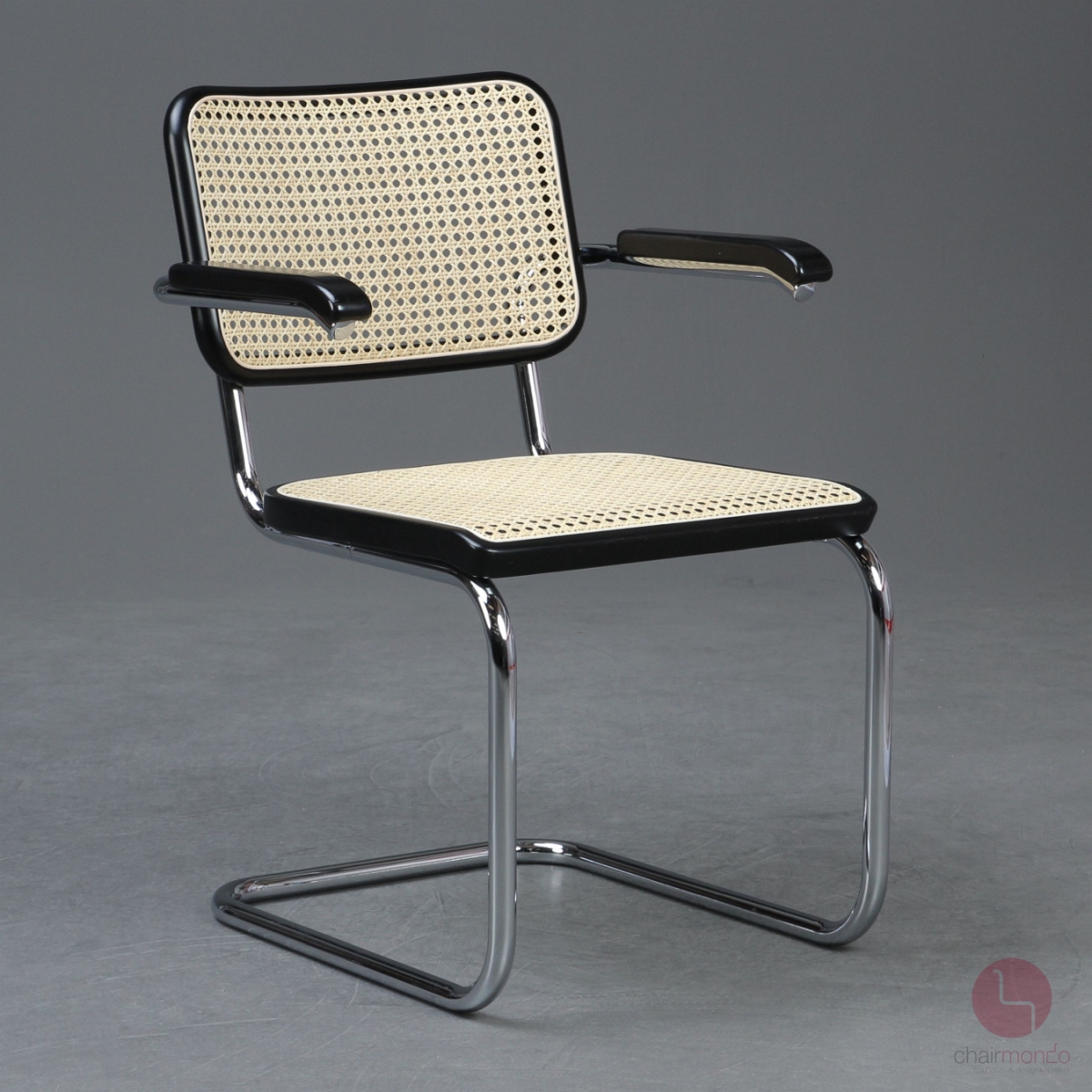 Preview: Thonet S64 Freischwinger in Schwarz mit neuem Wiener Geflecht, gebraucht