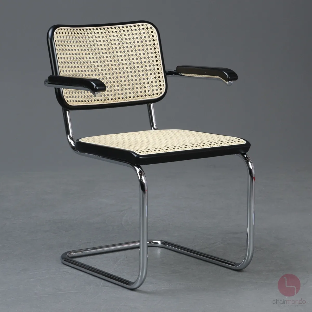 Thonet S64 Freischwinger Schwarz mit erneuertem Wiener Geflecht gebraucht