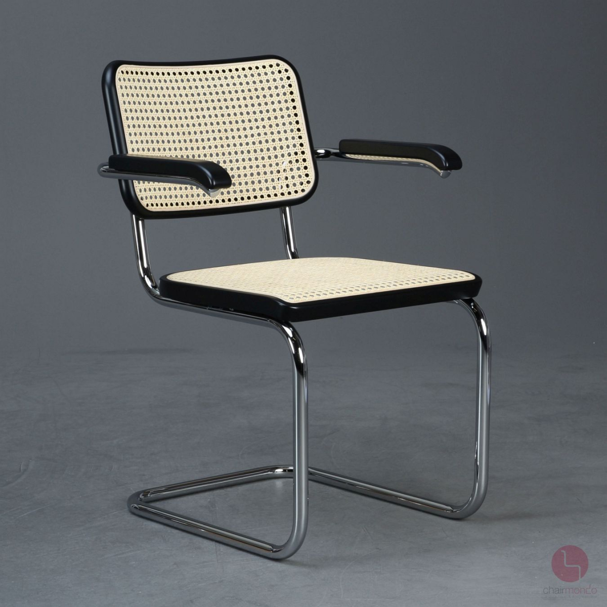 Preview: Thonet S64 V Freischwinger in Schwarz mit Geflecht + Stützgewebe neuwertig