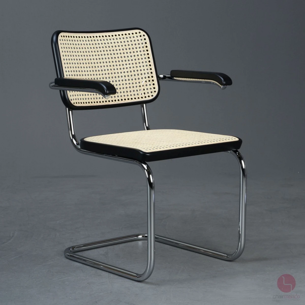 Thonet S64 V Freischwinger in Schwarz mit Wiener Geflecht + Stützgewebe