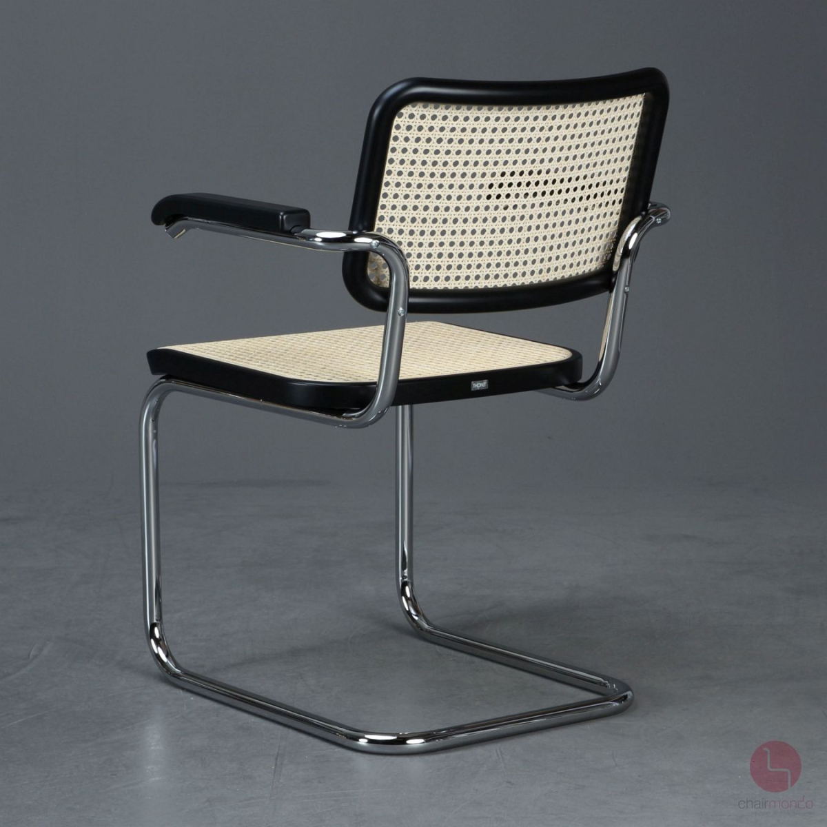 Preview: Thonet S64 V Freischwinger in Schwarz mit Wiener Geflecht + Stützgewebe