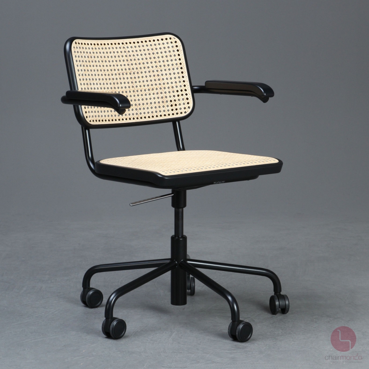 Preview: Thonet S64 VDR Bürostuhl Drehstuhl mit Wiener Geflecht, Gestell Schwarz