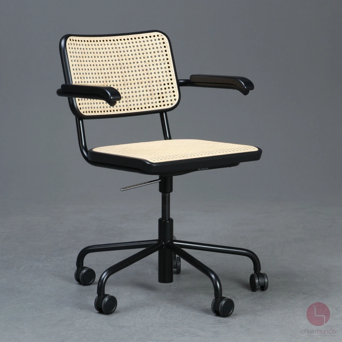 Thonet S64 VDR Bürostuhl mit Wiener Geflecht und schwarzem Gestell gebraucht