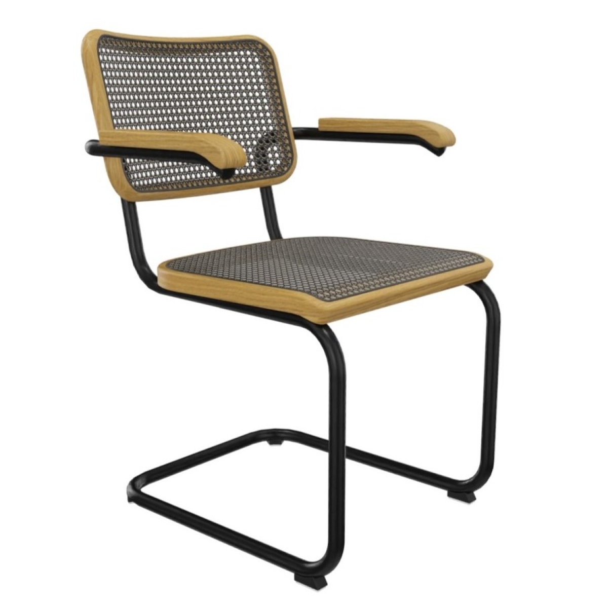Preview: Thonet S64V Bauhaus Freischwinger mit Dark Melange Geflecht aus Eiche und schwarz beschichtetem Stahlrohr