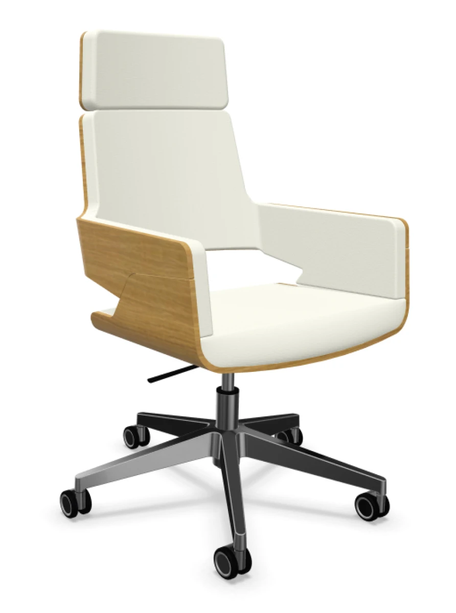 Thonet S845 DRWE Bürostuhl aus Eiche mit Lederbezug in der Farbe Latte