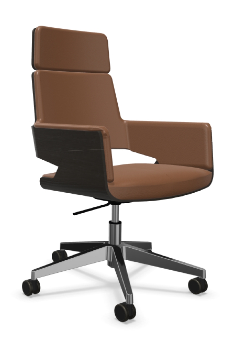Preview: Thonet S845 PVDRWE Bürostuhl aus schwarz gebeizter Eiche mit Lederbezug in der Farbe New Cognac
