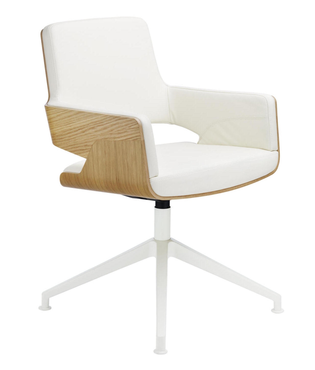 Preview: Thonet S847 D Drehstuhl aus Eiche in Schwarz mit weißem Lederbezug