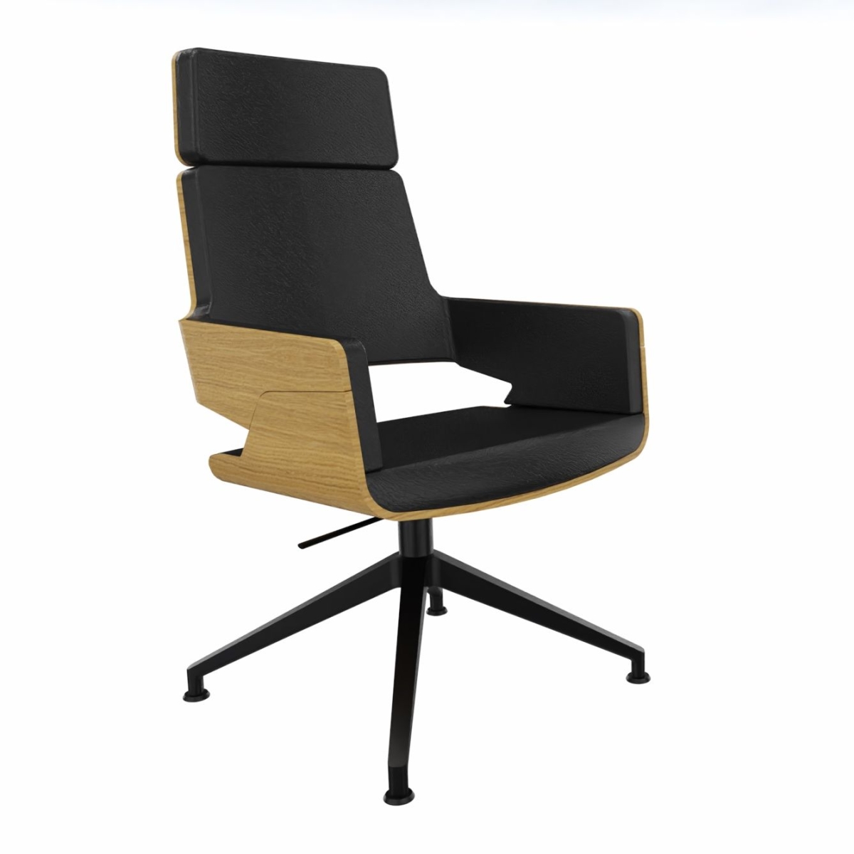 Preview: Thonet S847 DE Drehstuhl mit Schwarz Gestell mit Lederbezug schwarz