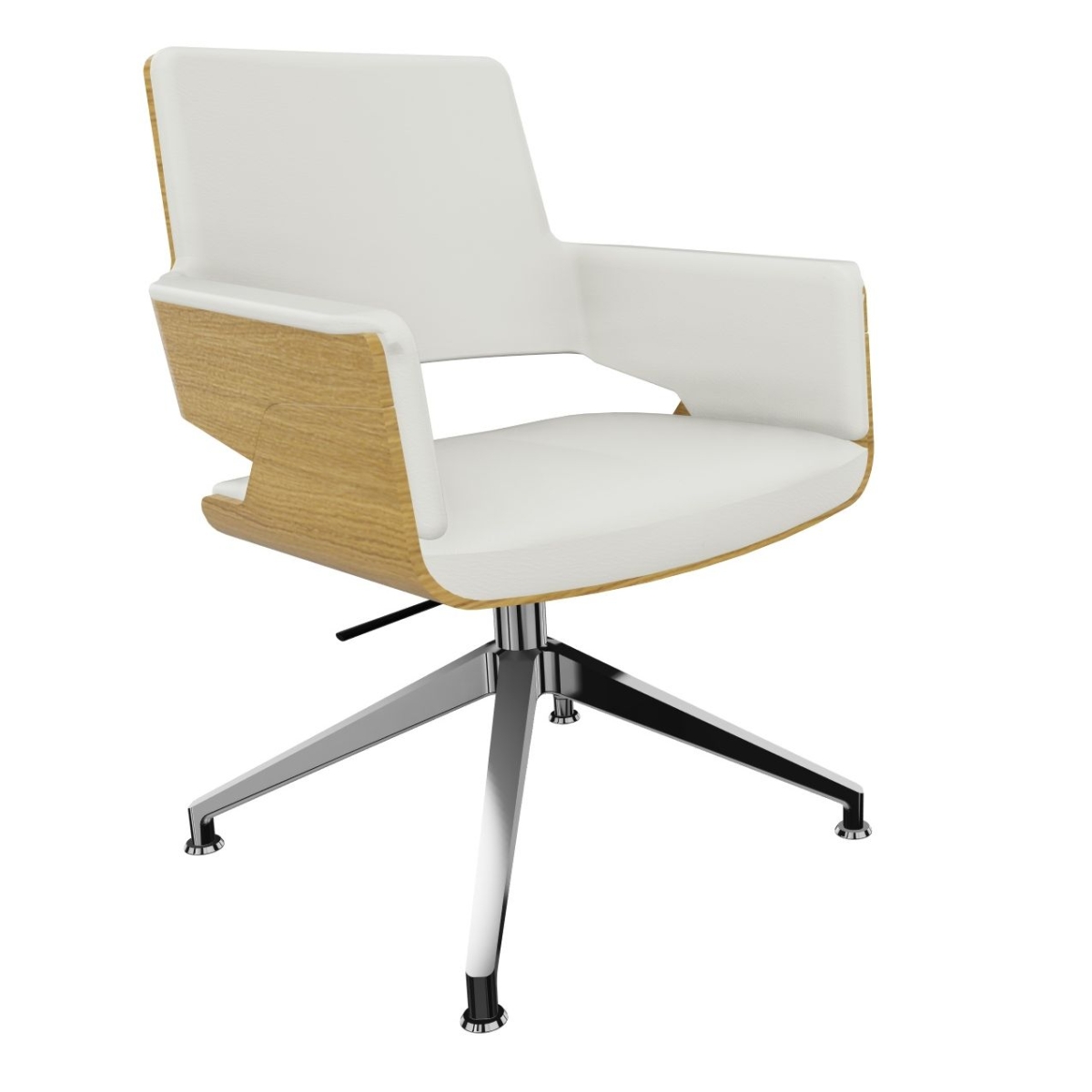 Preview: Thonet S845 PVD Bürostuhl aus Eiche mit Lederbezug in den Farben Latte und Weiß