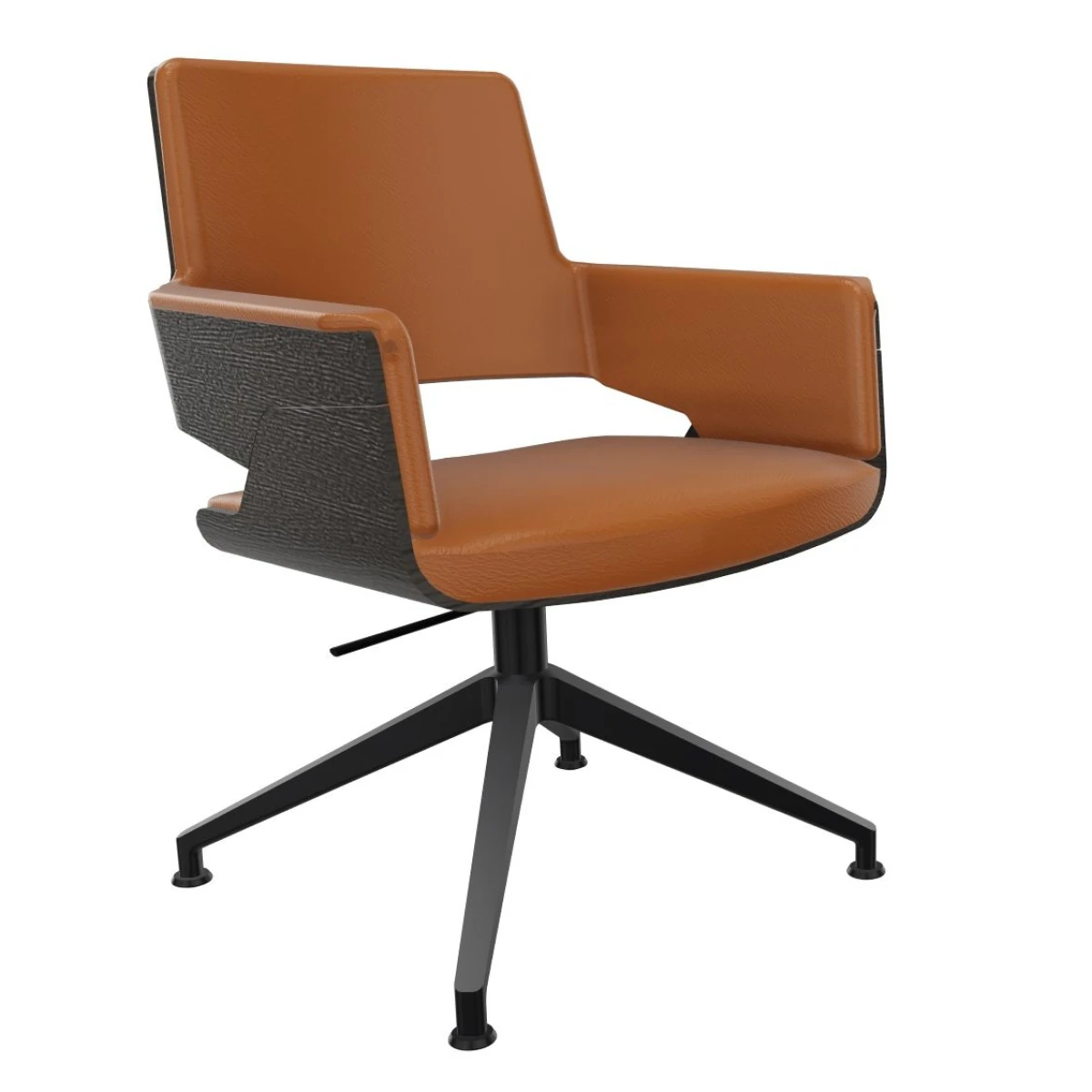 Thonet S847 PVDRW Bürostuhl aus Eiche mit braunem Lederbezug