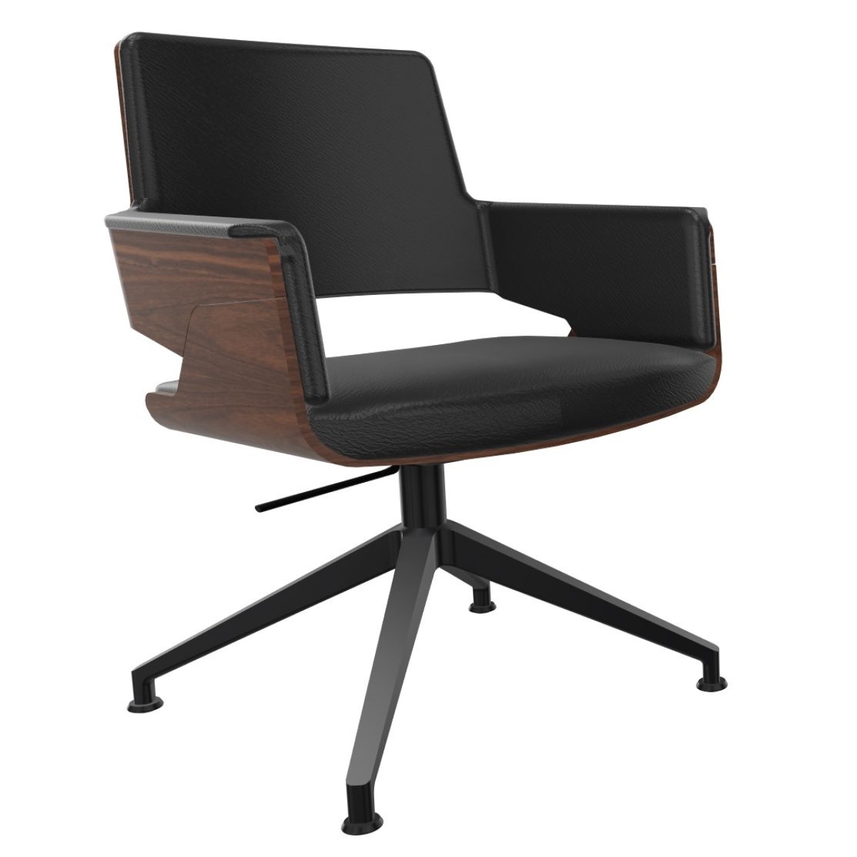 Preview: Thonet S847 PVD Bürostuhl aus Eiche mit Lederbezug in der Farbe Schwarz