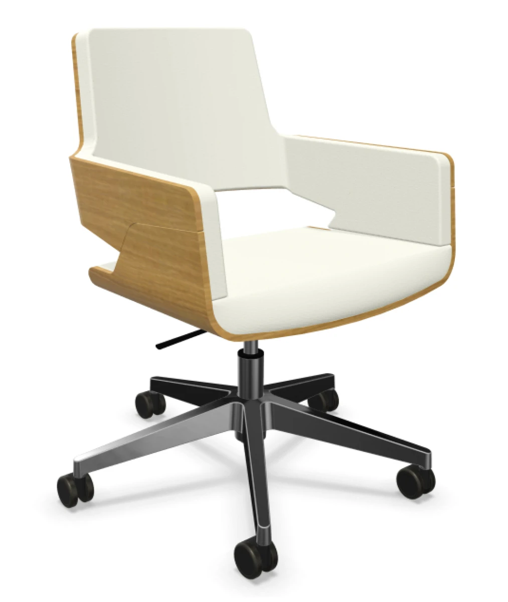 Thonet S845 DRW Bürostuhl aus Eiche mit Lederbezug in der Farbe Latte