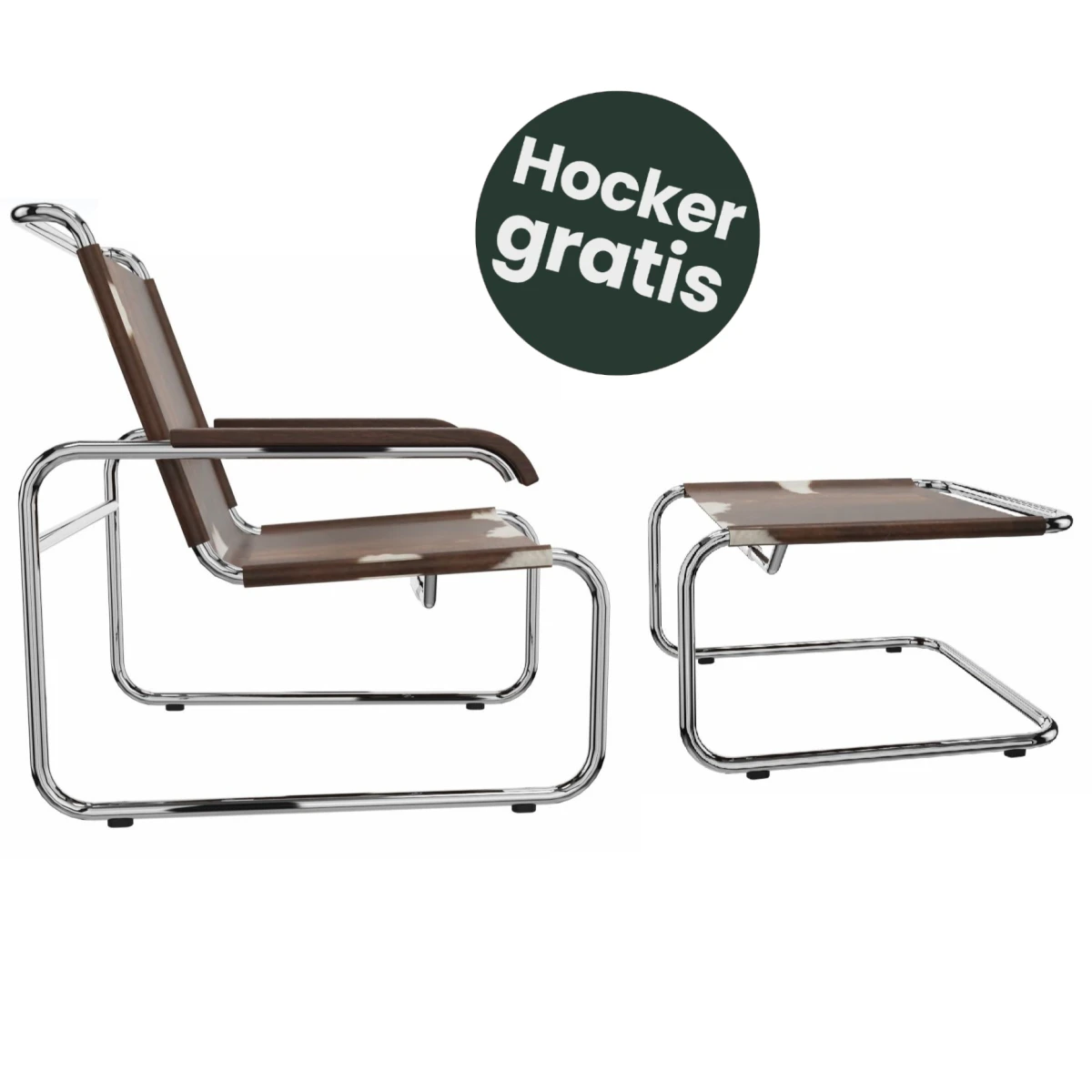 Thonet Sessel S35 LV Kuhfell Bundle Braun-Weiß bis 15. Mai ist der Hocker inklusive Thonet Aktion