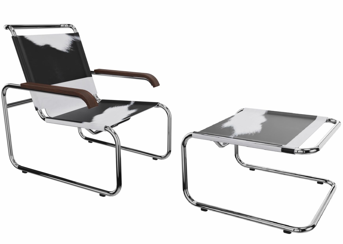 Preview: Thonet Sessel S35 LV Kuhfell Bundle Schwarz-Weiß