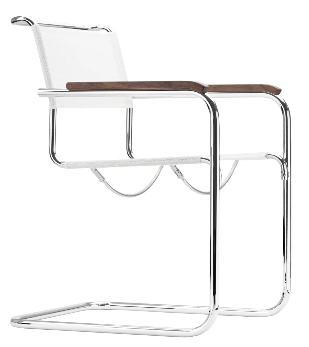 Thonet Stuhl S34 N Netz Weiß Nussbaum Armlehnen Vorderansicht