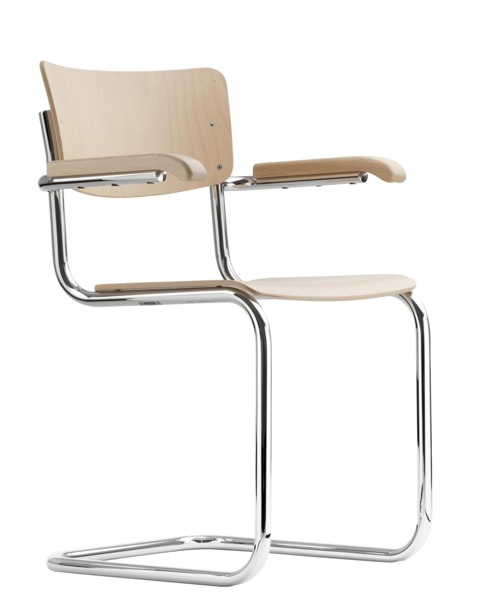 Preview: Thonet S43 F Freischwinger Stuhl mit Armlehnen Stahlrohr verchromt Preview: Thonet S43 F Freischwinger Buche - Kaufe 6 zahle 5