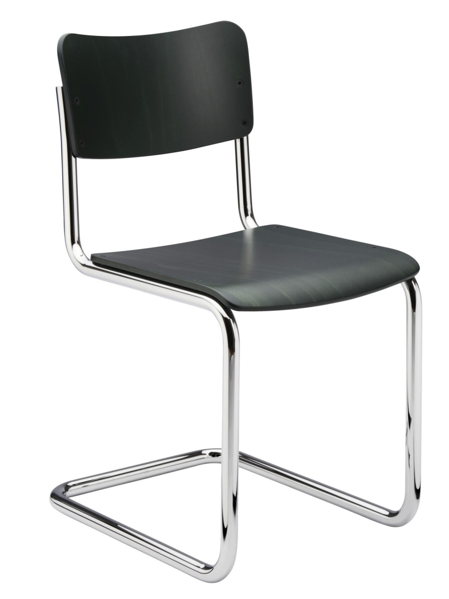 Preview: Thonet S43 K Kinderstuhl Freischwinger Stahlrohr verchromt Preview: Thonet S43 K Smaragdgrün Vorderansicht