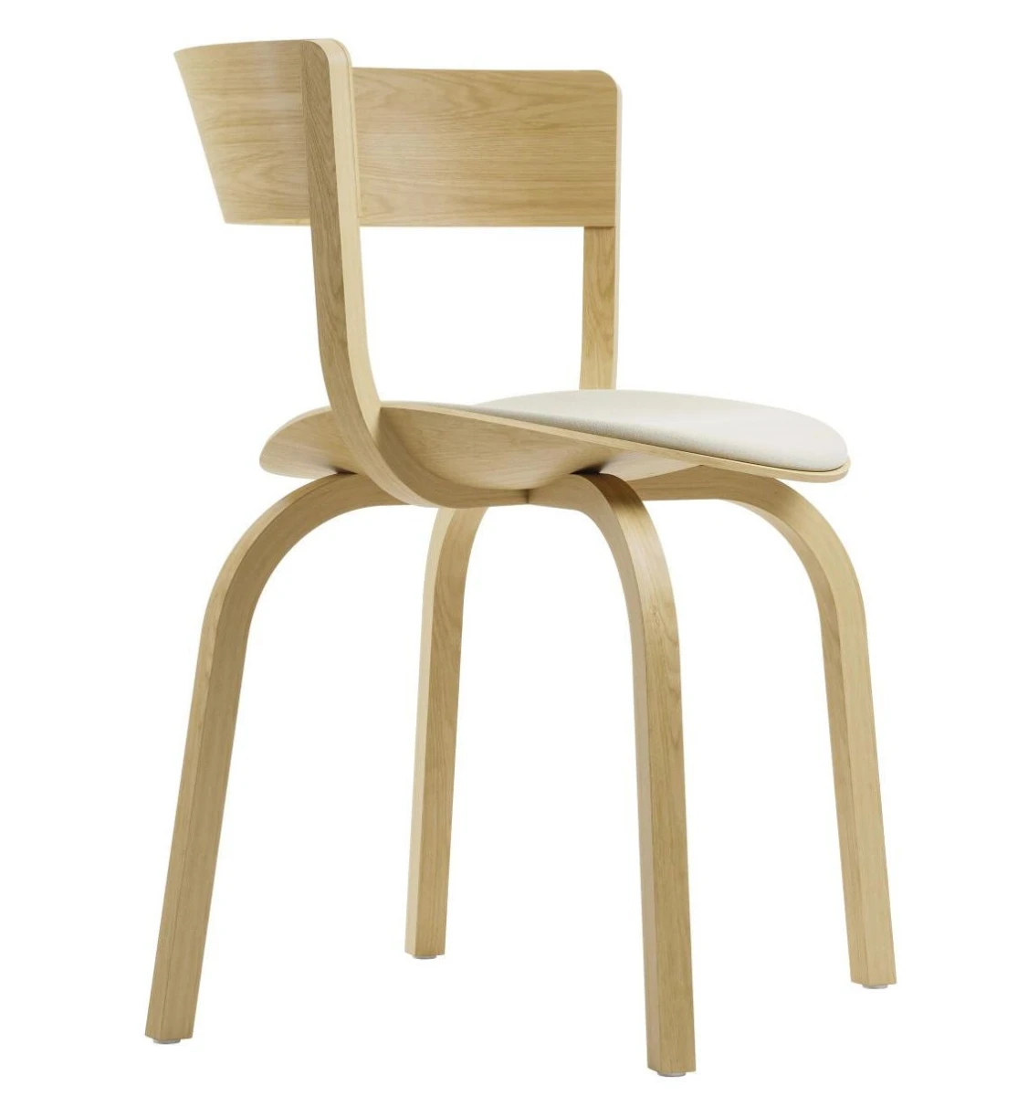 Thonet 404 SPF Stuhl mit Eiche Gestell und grauem Polster, entworfen von Stefan Diez, abgebildet von der Seite