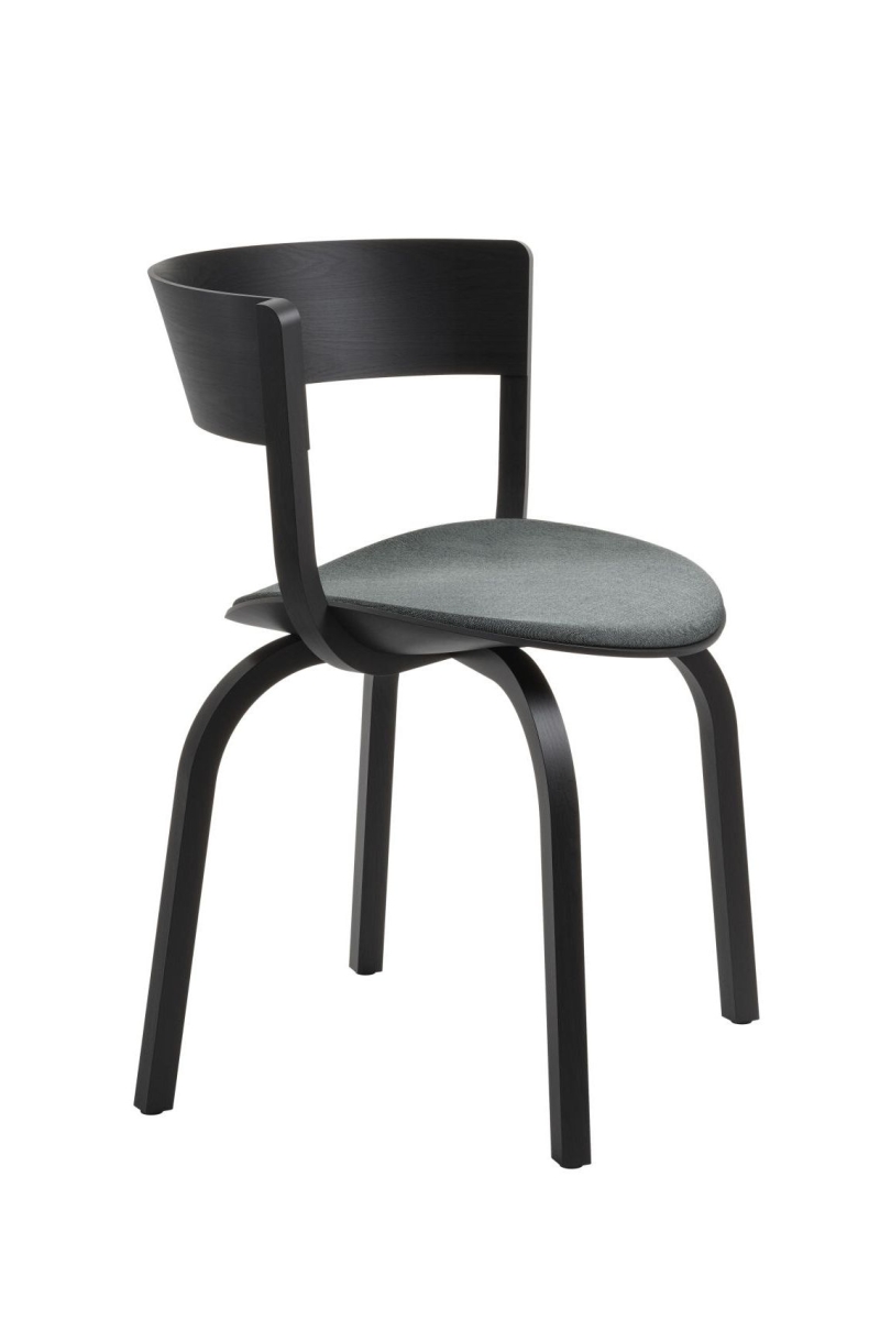 Preview: Thonet 404 SPF Stuhl mit Gestell und grauem Polster, entworfen von Stefan Diez