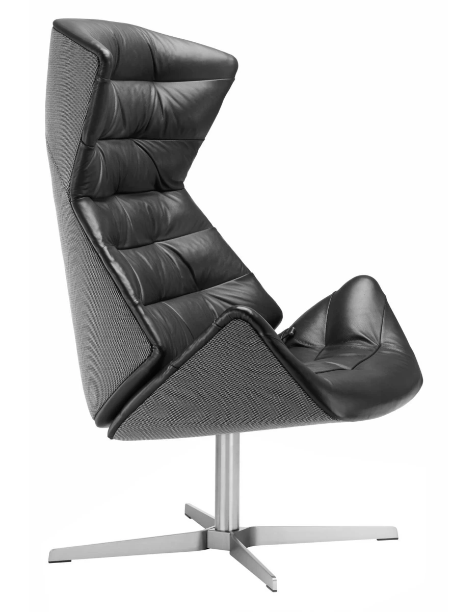 Thonet 808 Sessel Leder Sitzfläche Schwarz, Stoff Außenschale Soul Anthrazit