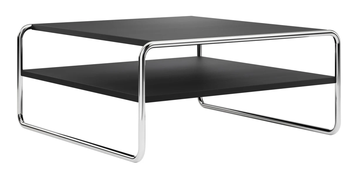 Thonet B20 a/1 Couchtisch in Buche schwarz gebeizt (TP29) – stilvolles Design mit Stahlrohrgestell und zusätzlicher Ablagefläche.