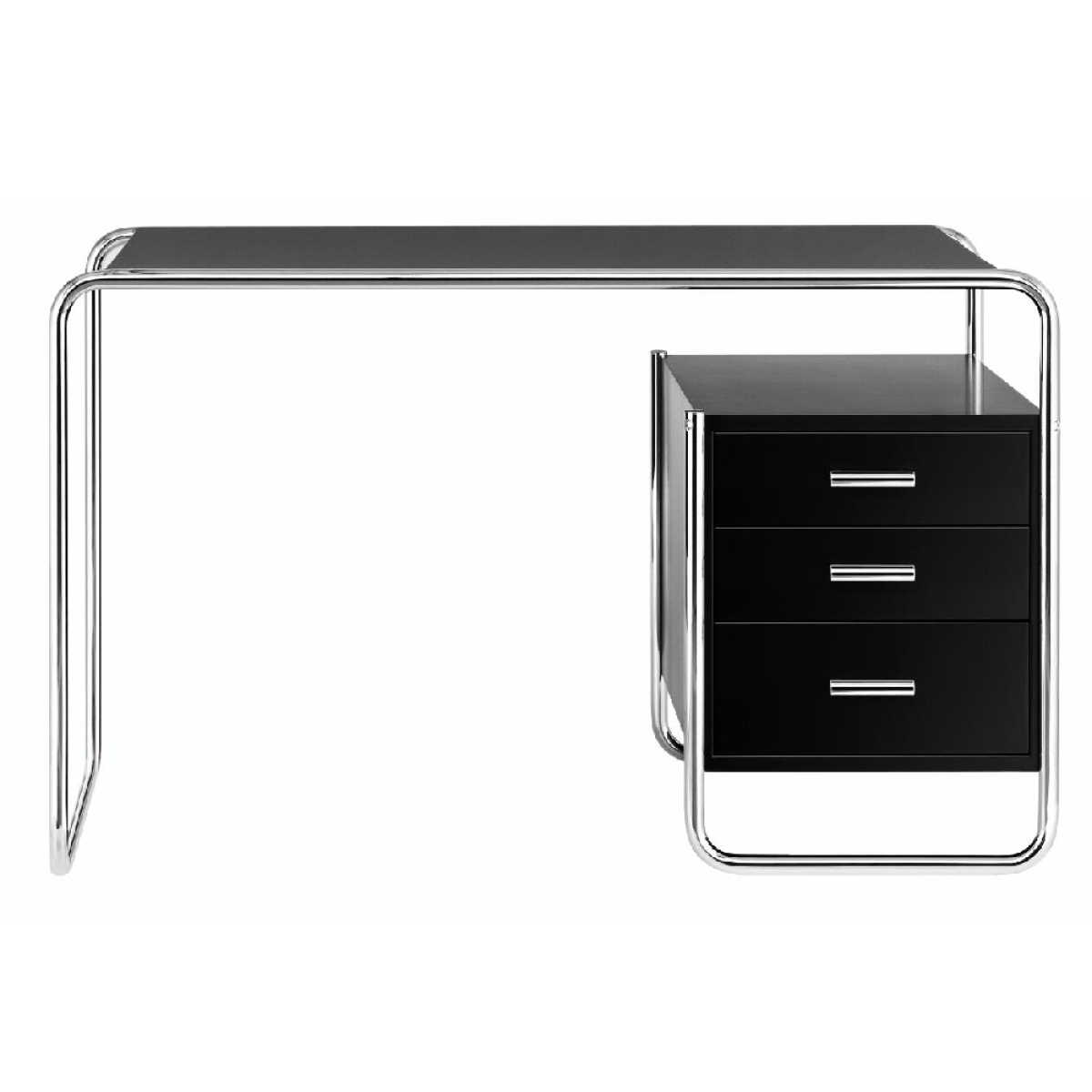 Thonet Schreibtisch S285-2 Schwarz gebeizt TP29 - Korpusse rechts, chrom Gestell