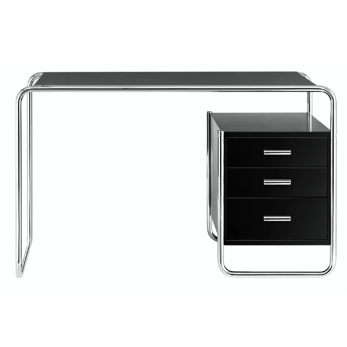 Thonet Schreibtisch S285-2 Schwarz gebeizt TP29 - Korpusse rechts, chrom Gestell