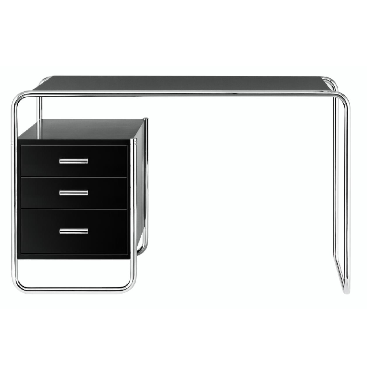 Preview: Thonet Schreibtisch S285-2 Schwarz gebeizt TP29 - Korpusse links, chrom Gestell