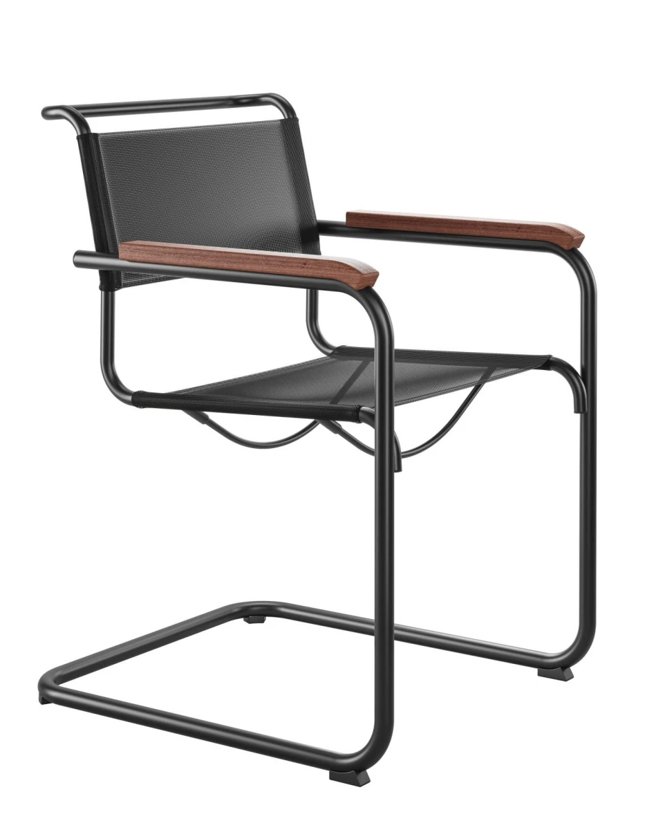 Thonet S34 N All Seasons Schwarz mit Holz Armlehnen