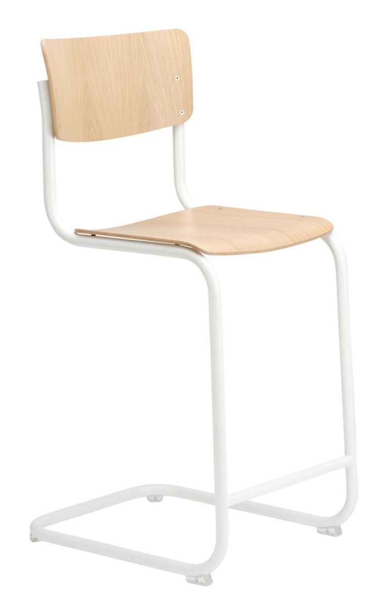 Preview: Thonet S43 Thekenhocker Buche mit weißem Gestell