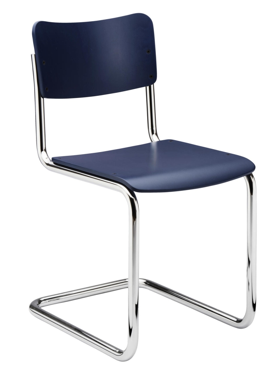 Preview: Thonet S43 K Kinderstuhl Freischwinger Stahlrohr verchromt l 5+1 Aktion Preview: Thonet S43 K Kobaltblau Vorderansicht